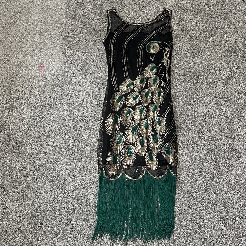 Elegant Black and Green Peacock Dress